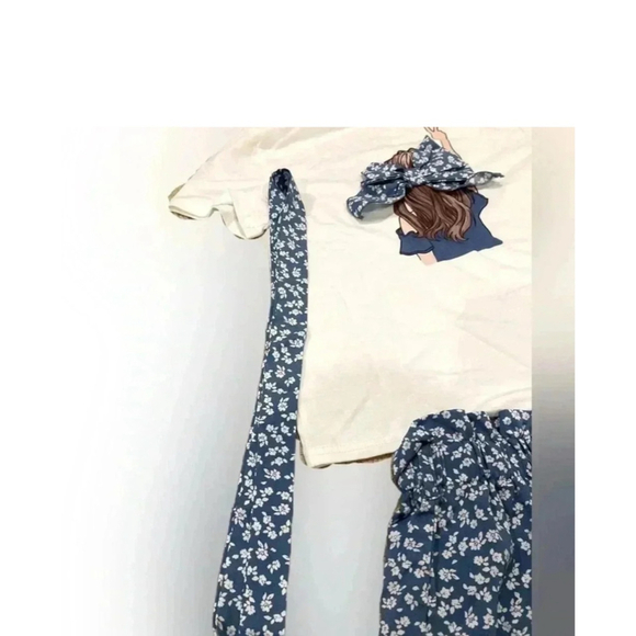 NWT SHEIN Girl’s 3-piece Set Blouse Shorts Hair Tie Sz. 11-12y - Picture 2 of 6